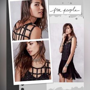 NWT | Free People | Black Sequin Cage Dress Sz M